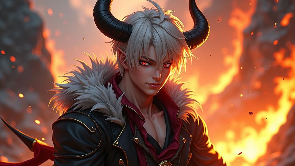 Anime-Inspired Devil Figure with Platinum Hair in 3D