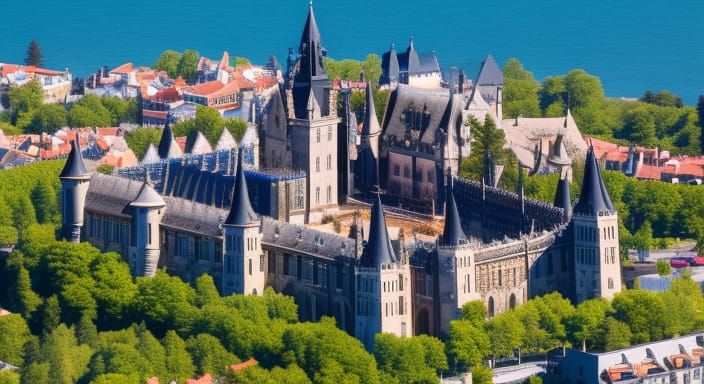 Overhead Map of Medieval City with Gothic Palace