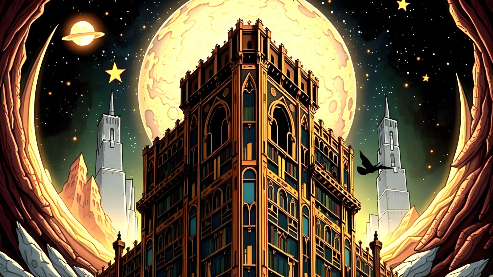 Ethereal Lunar Library in a Dreamlike Setting