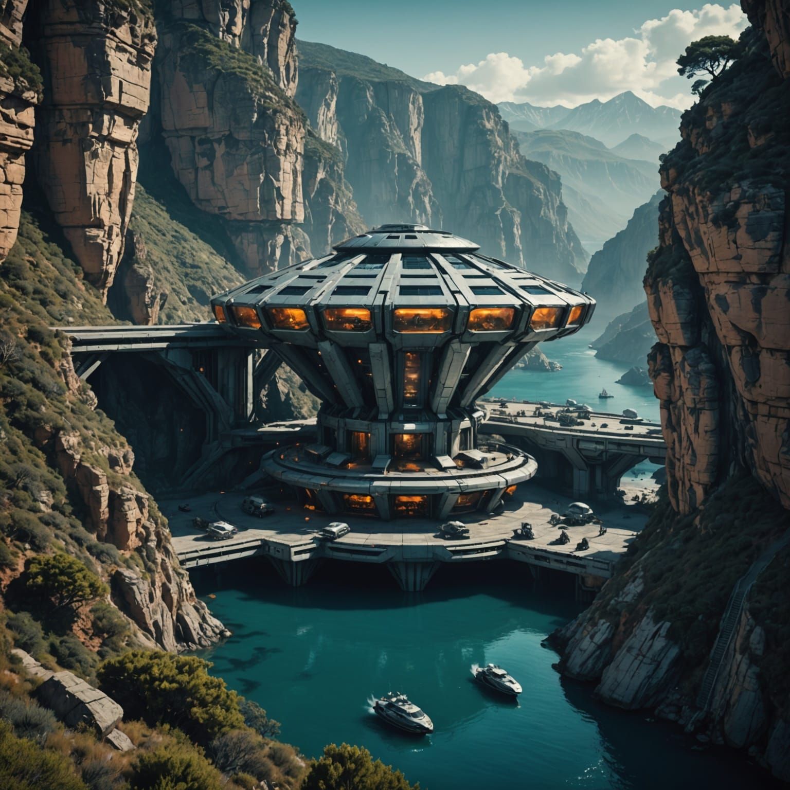 Surreal Futuristic Headquarters Hidden in Secluded Canyon La...