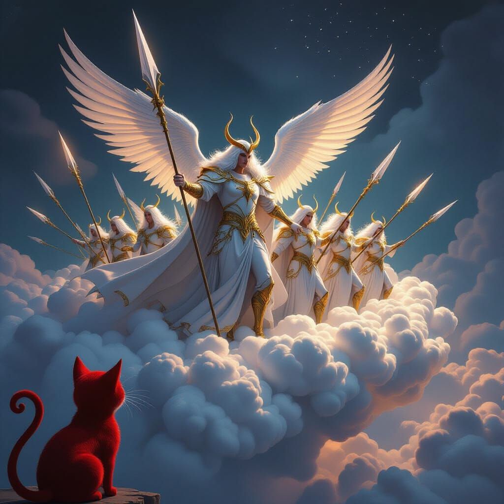 Mega God Leads Angelic Army: Renaissance Realism