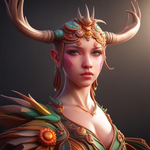 Vibrant Bull Nymph in Detailed Fantasy Art