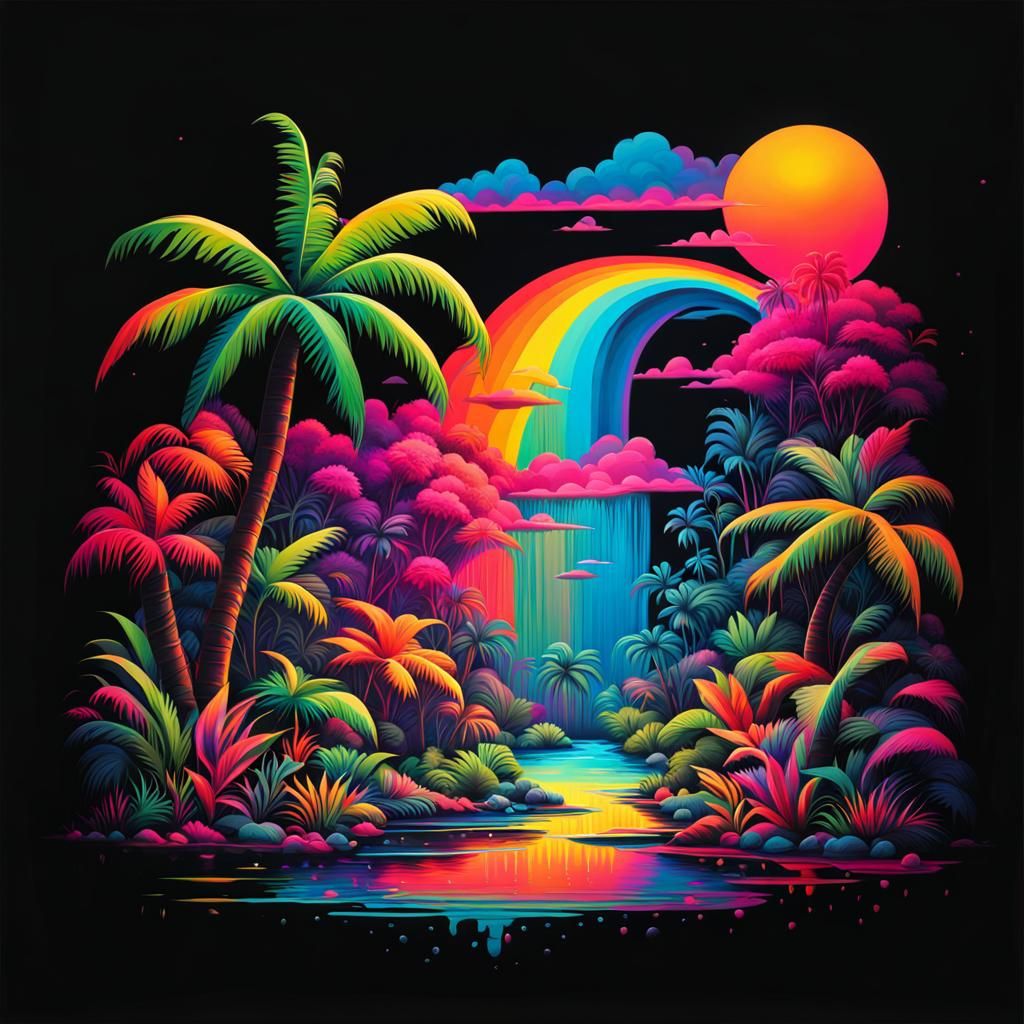 Neon Tropical Dreamscape Graffiti Art
