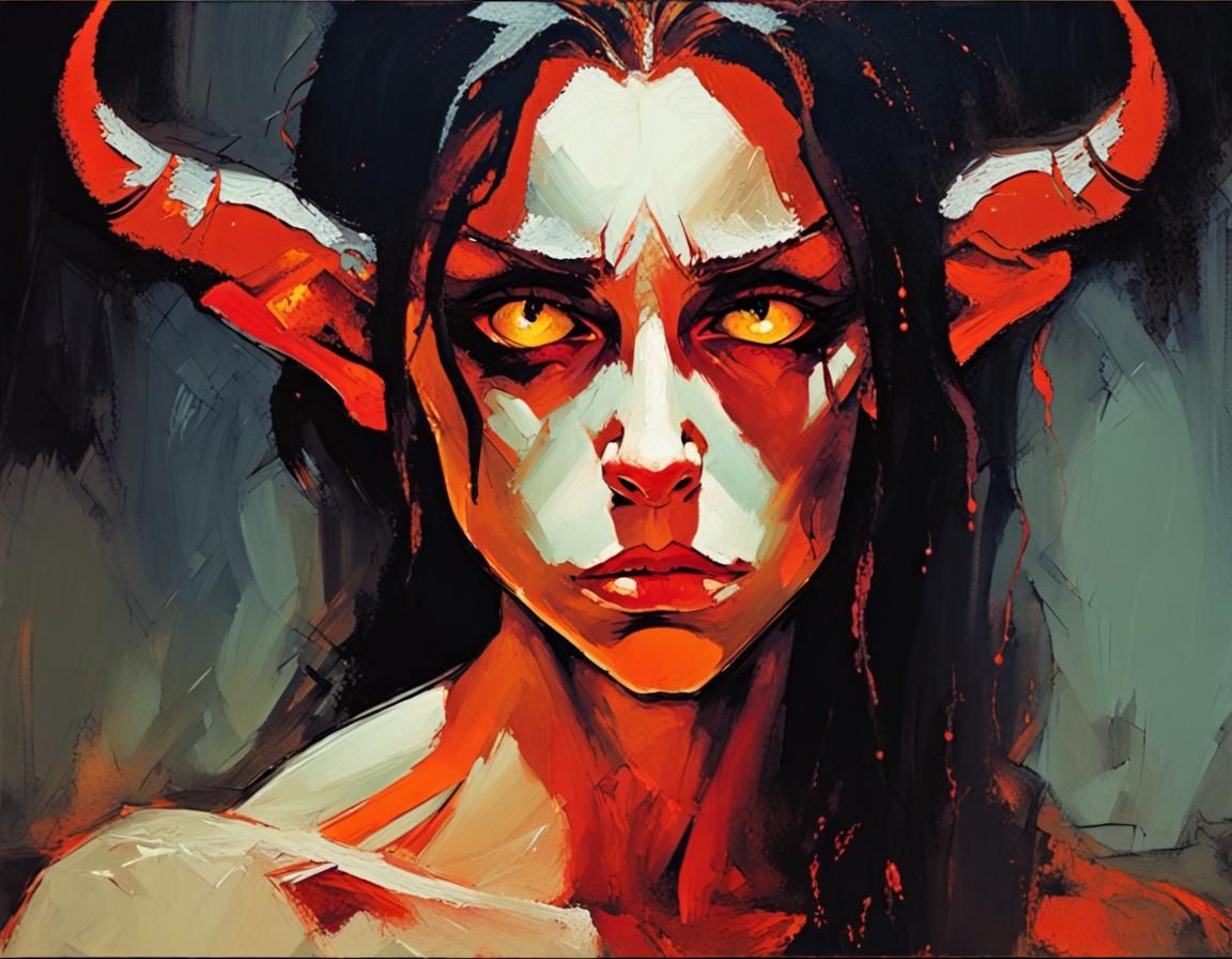 Sad Demon Portrait in Expressionist Style