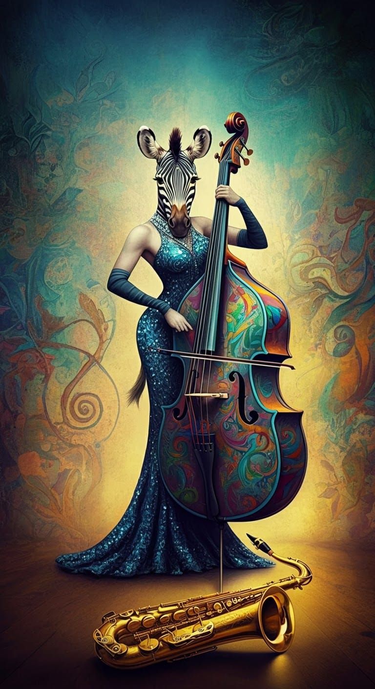 Zebra Jazz Musician in Art Deco Style