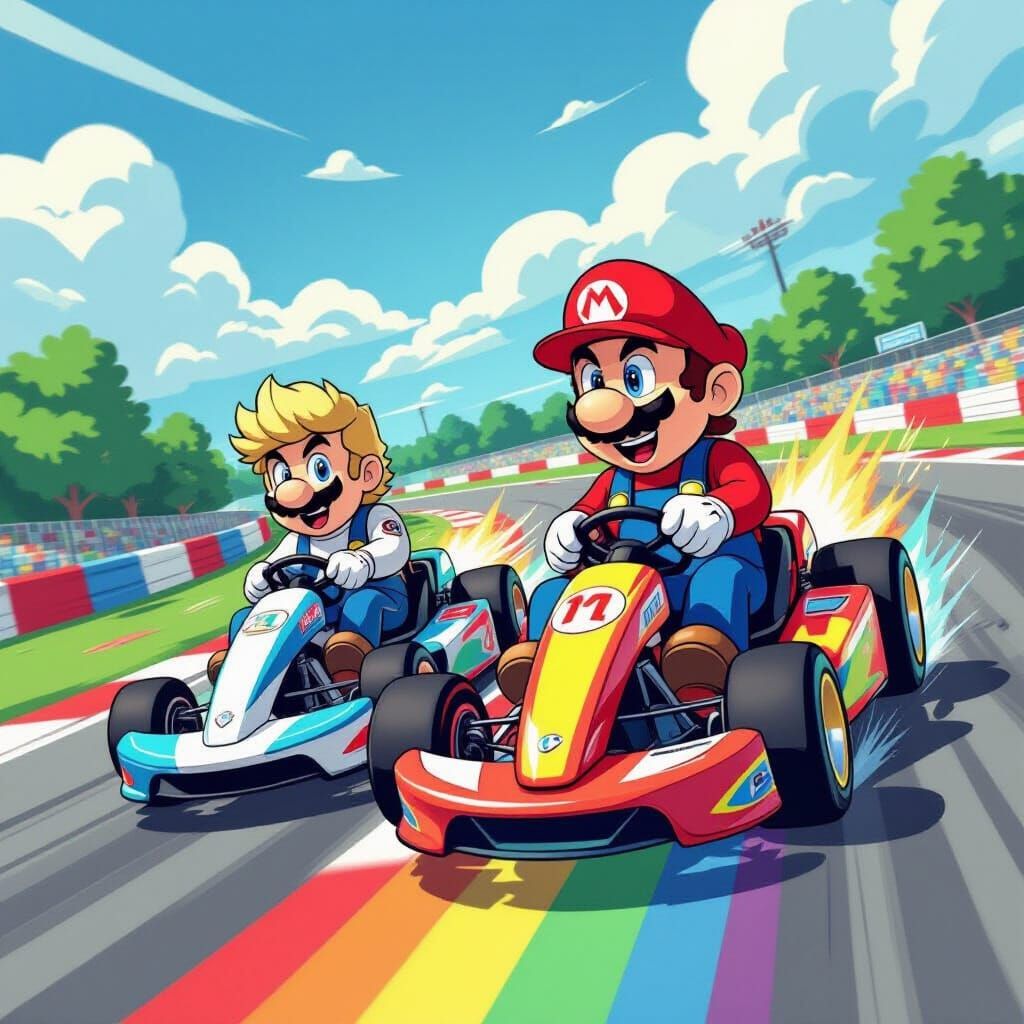 Trump and Mario in a High-Octane Cartoon Race