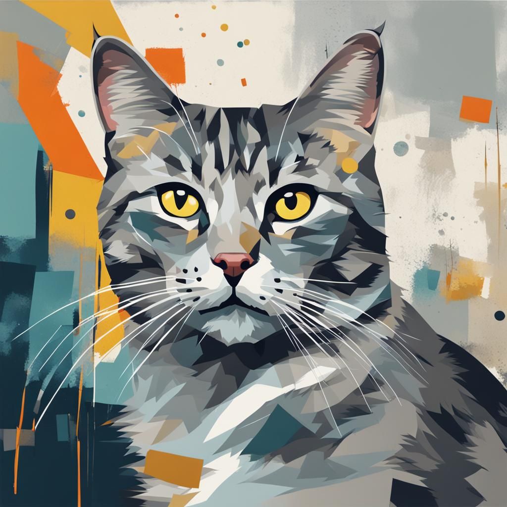 Abstract Tabby Cat in Mid-Century Style