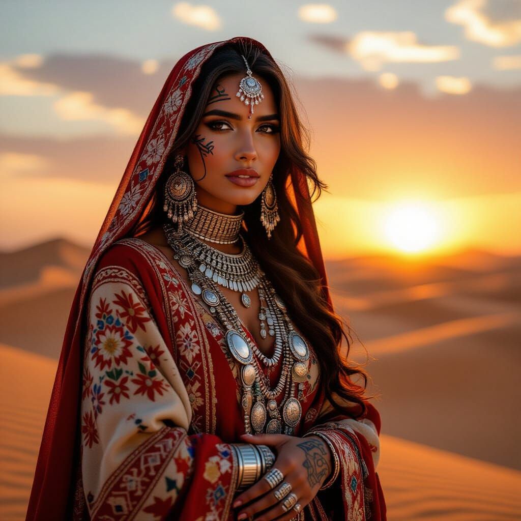Berber Woman in Traditional Dress at Sunset