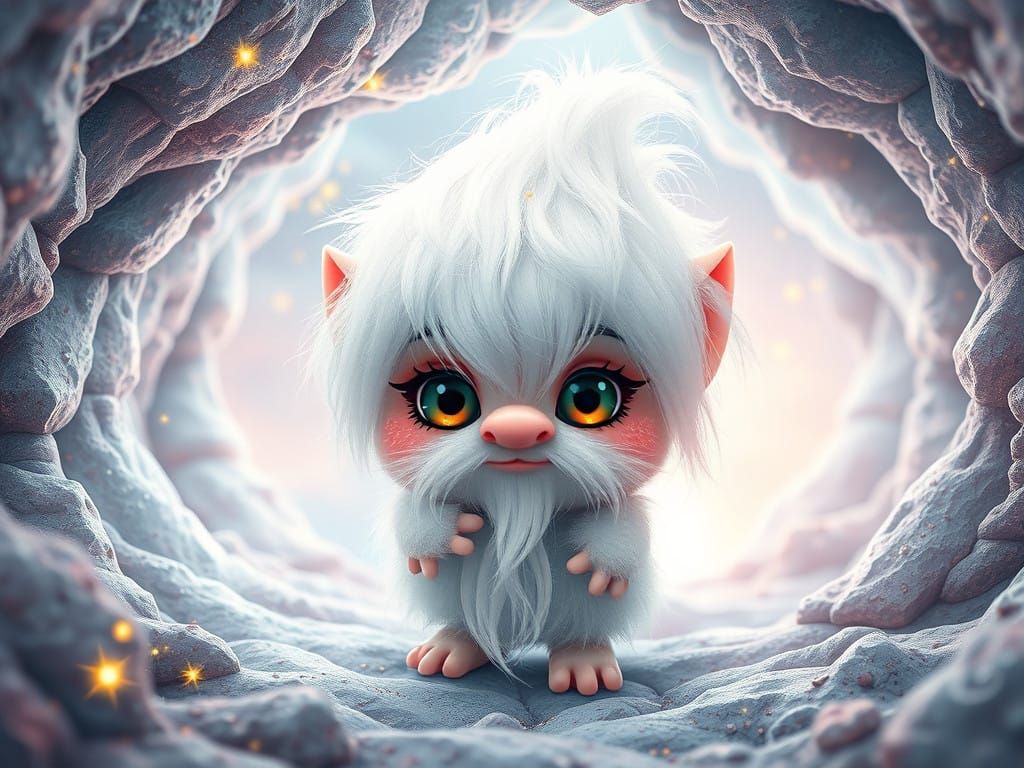 fluffy little troll in a winter cave