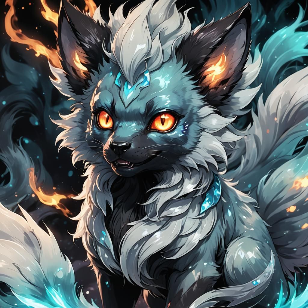 Bioluminescent Demonic Fox in Dark Manga Style