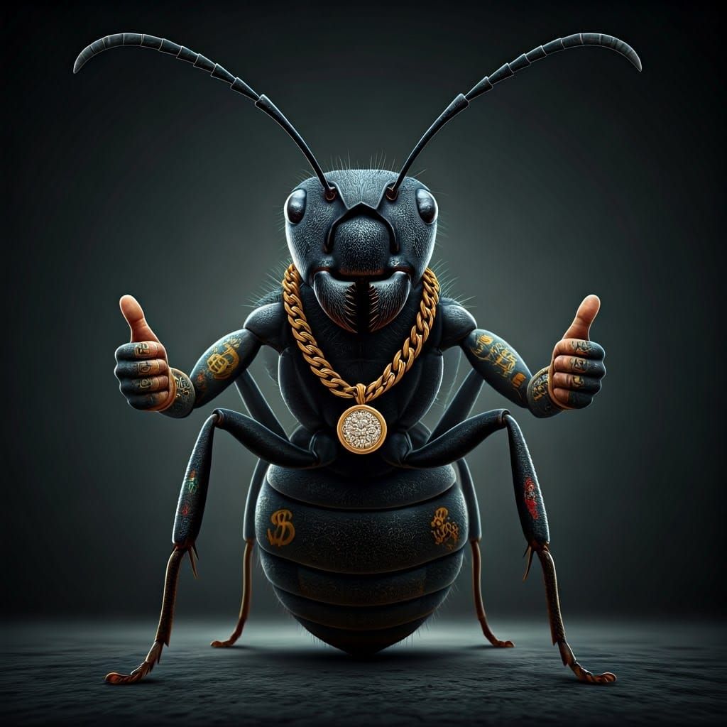 Tough Ant Gangster Giving Two Thumbs Up in Photorealistic St...