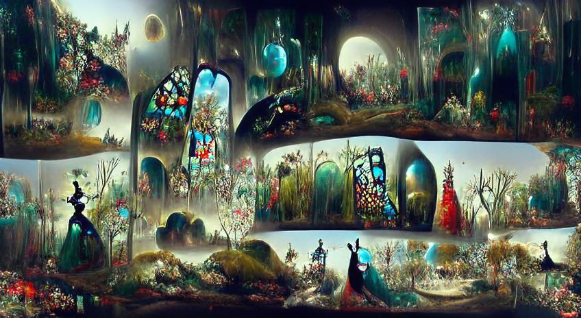 Alice in Wonderland Landscape in Film Noir Style