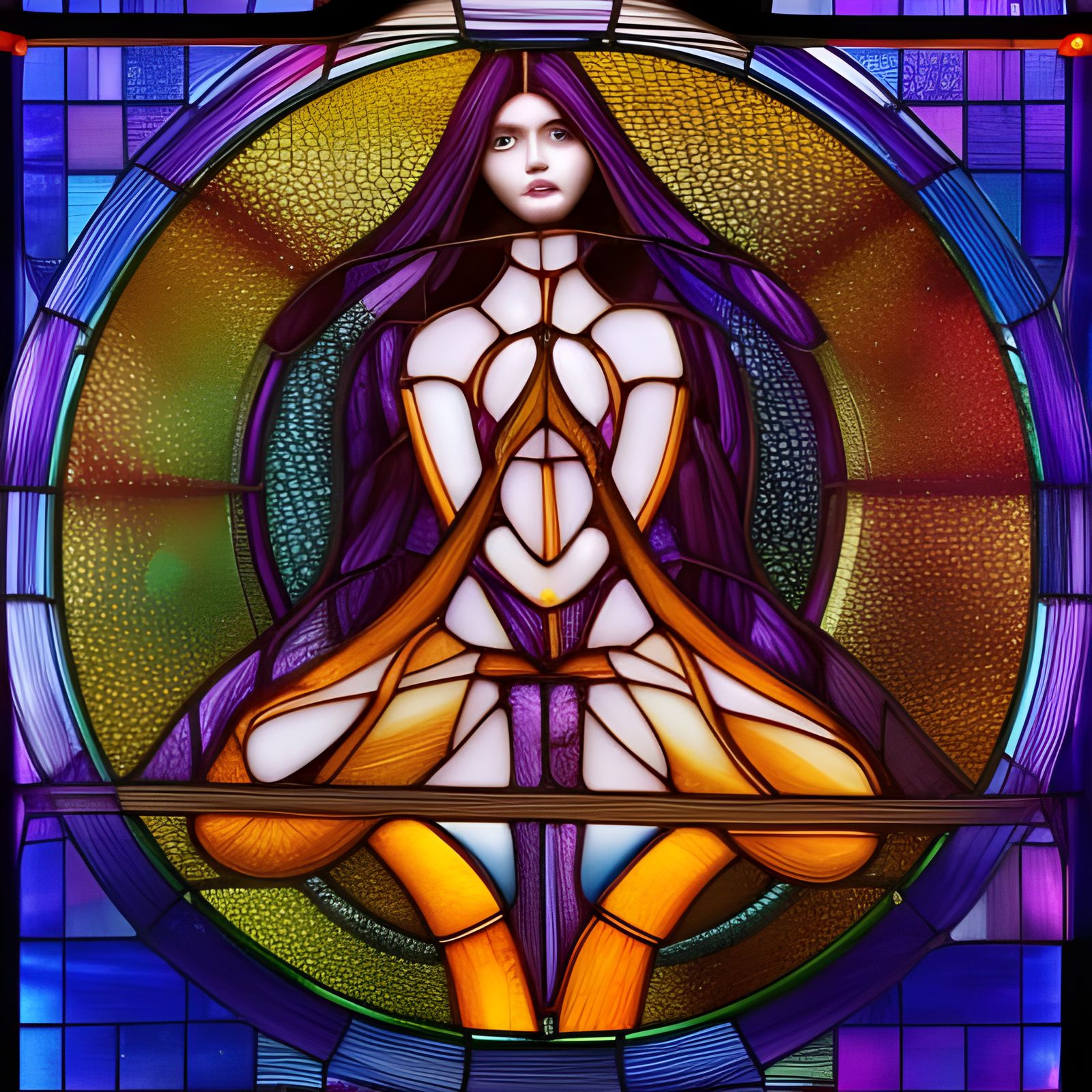 Alita Glitchcore Stained Glass with Sacred Geometry