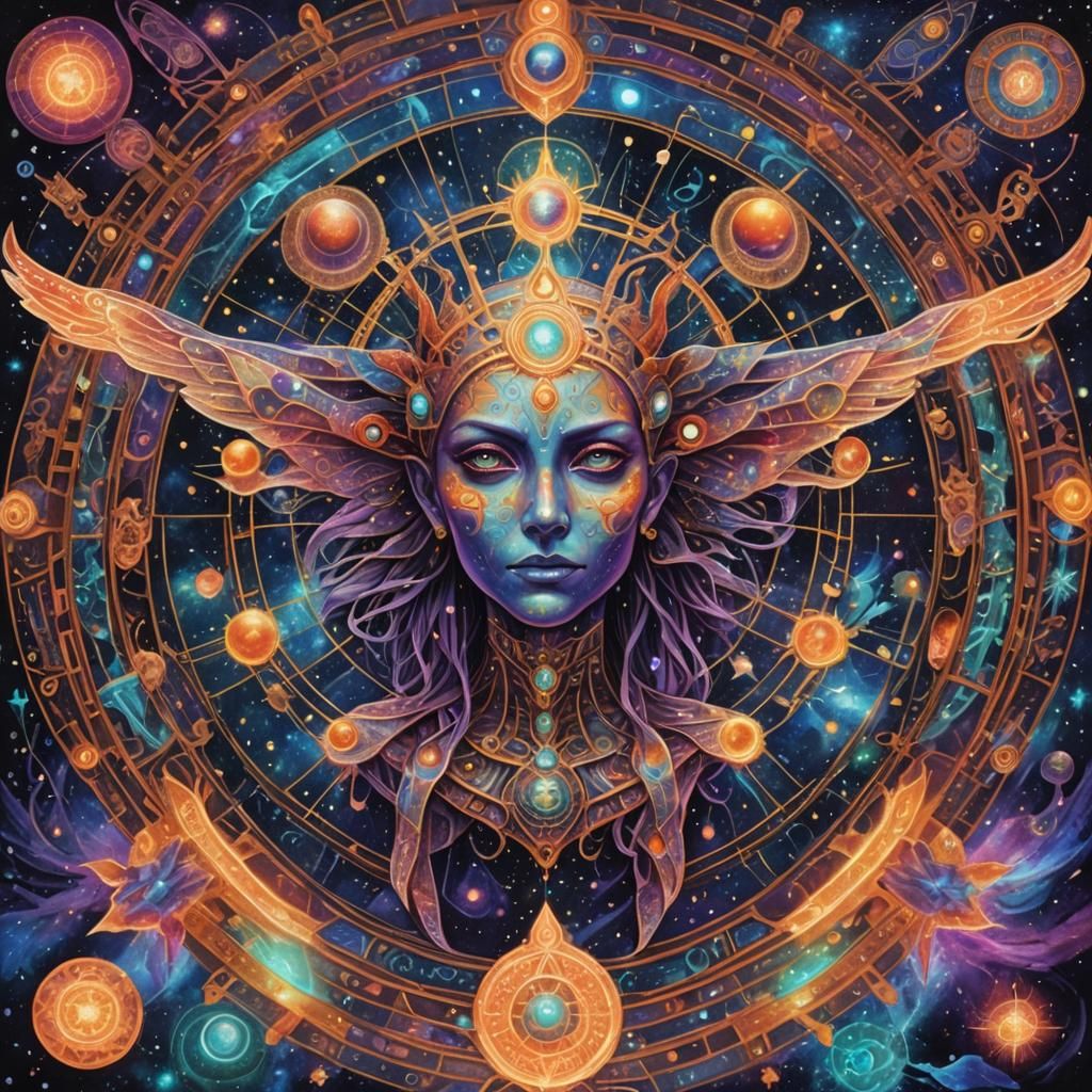 Cosmic Servitor Heals: Astral Mixed Media Illustration