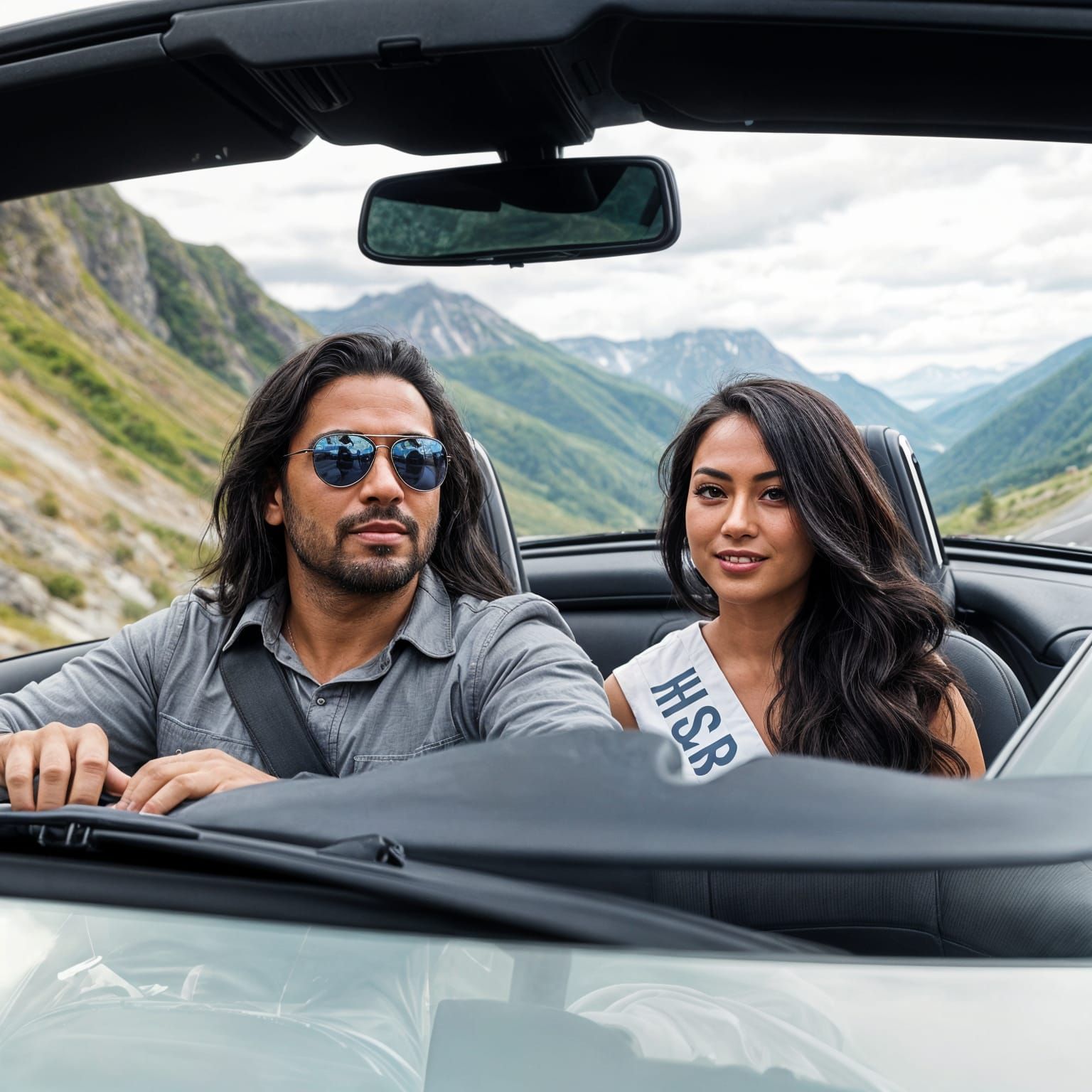 Couple Cruise in Convertible on Mountain Road
