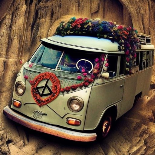 Hippie Van Promoting Peace, Digital Matte Painting