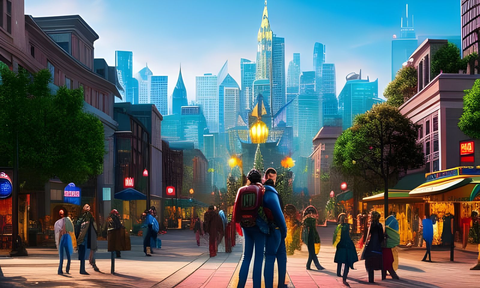 Superhero Gathering at the Plaza, Digital Art