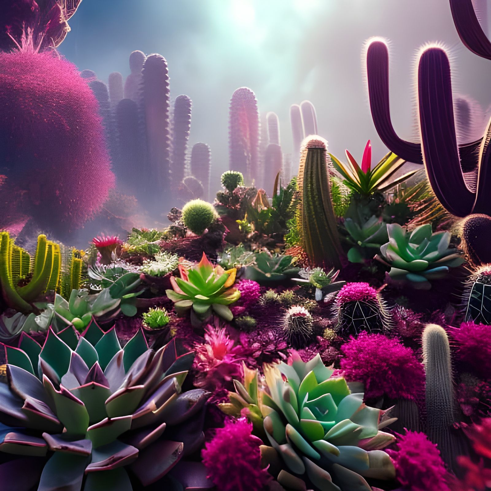 Lush Succulent and Cactus Forest: Fantasy Art