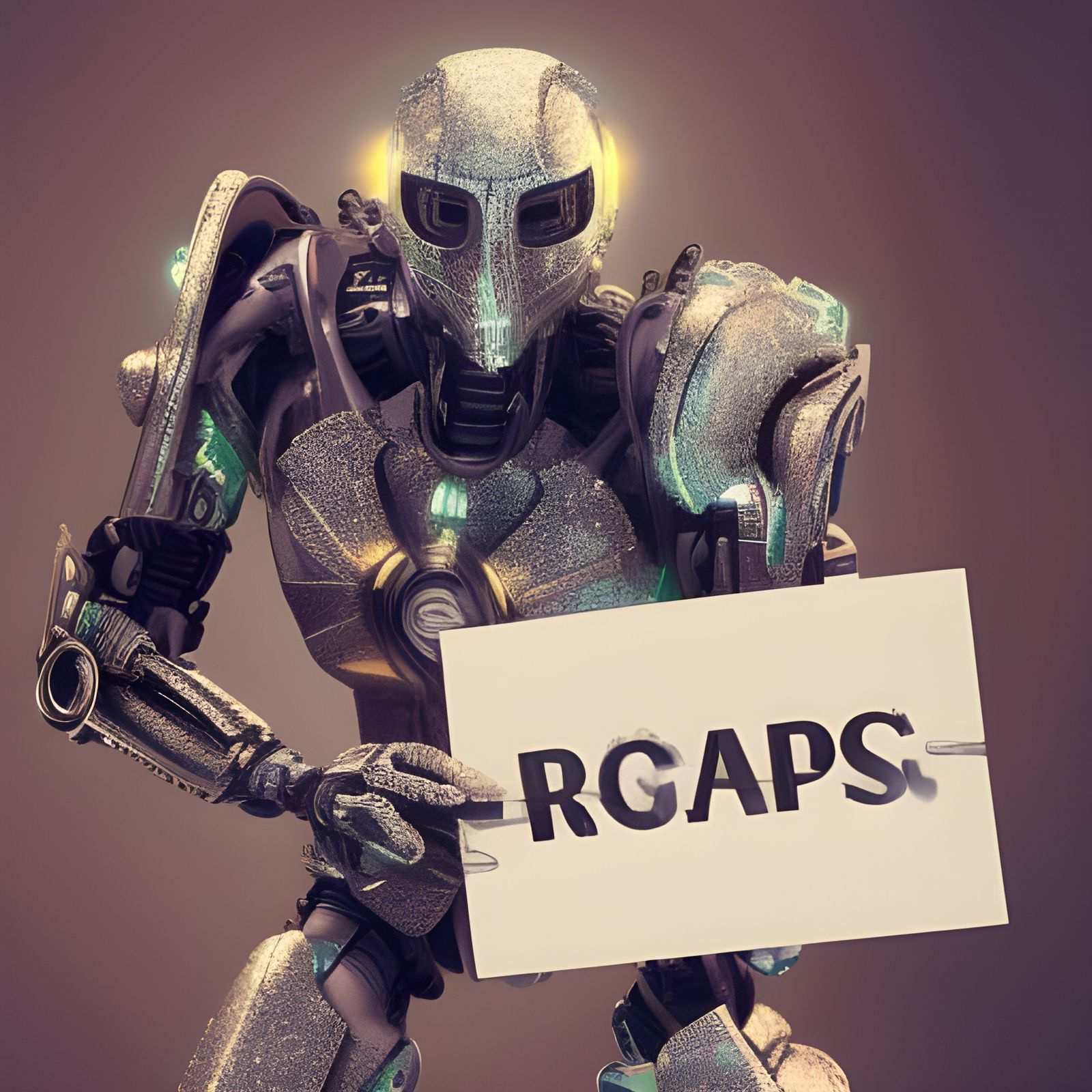 Hyperrealistic Robot Holding Sign in Splash Art Style
