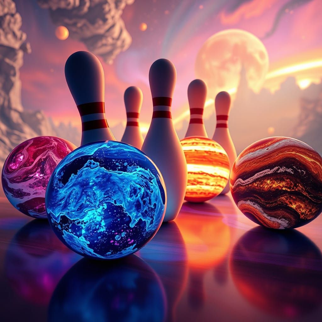 Surreal Cosmic Bowling Balls in Vibrant, Glowing Textures