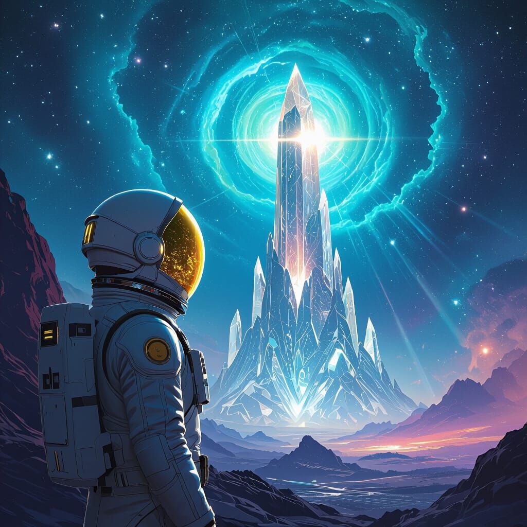 Astronaut Views Crystalline Structure in Alien Galaxy