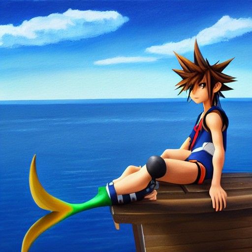 Merman Sora on a Boat, Artstation Painting