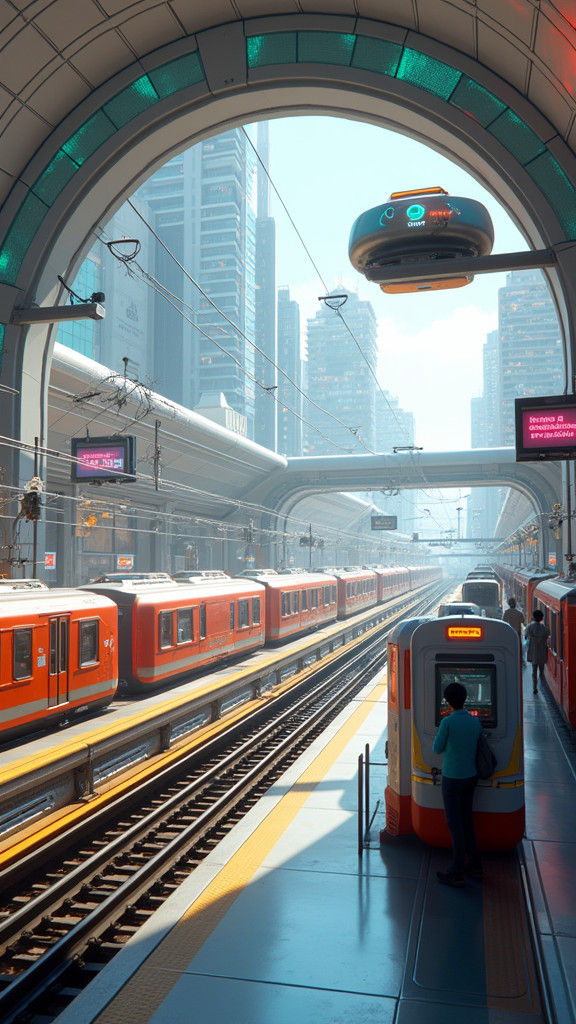 Futuristic High-Tech Train Station in Pixar Style