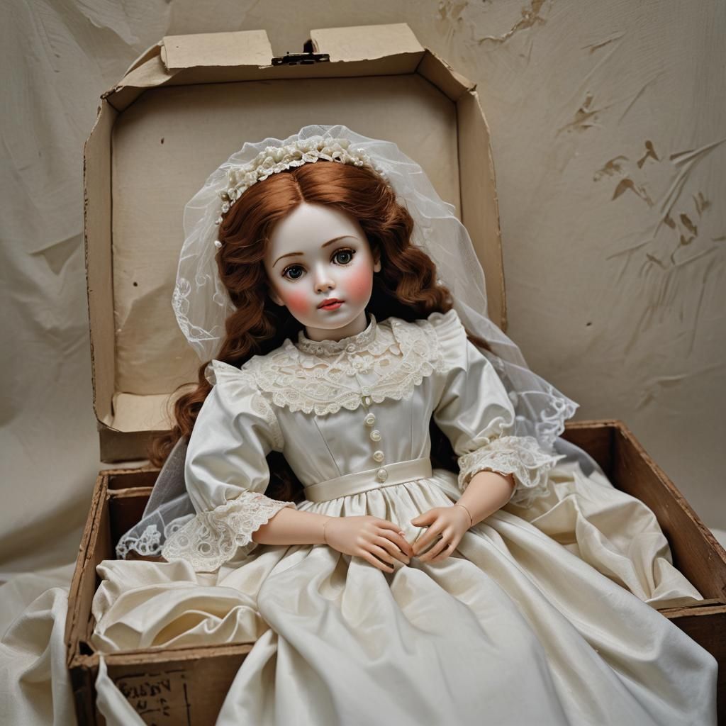 Antique Porcelain Bride Doll as Oil Painting