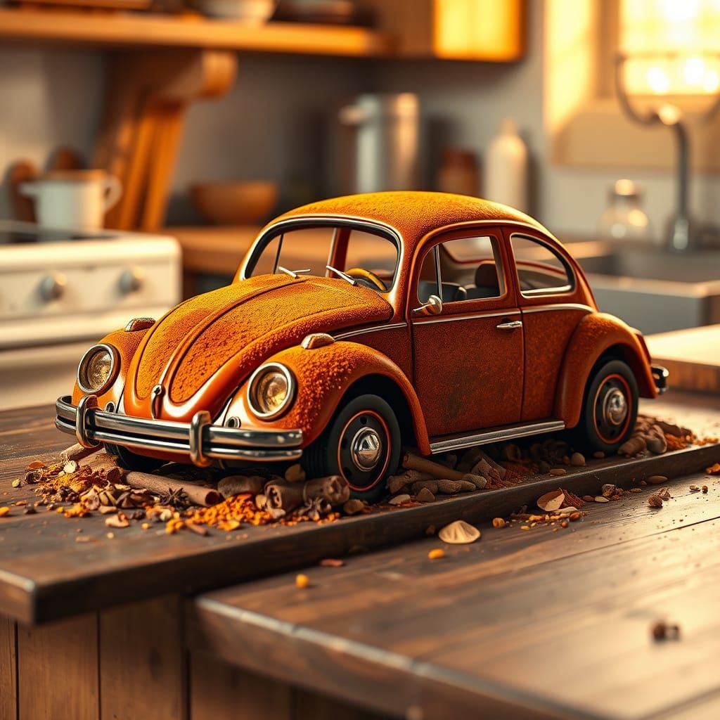 Cozy Spice Beetle on Wooden Counter