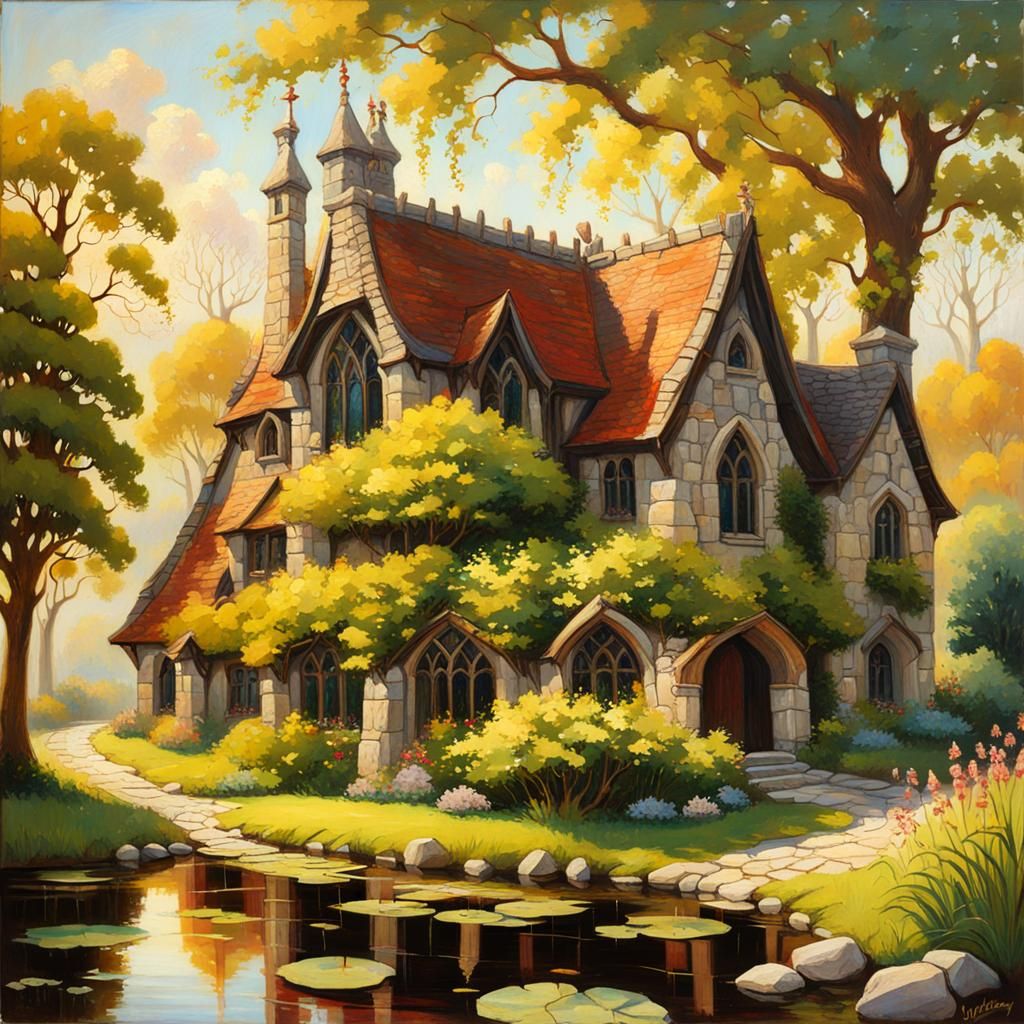 Gothic Cottagecore Dream: Tudor House in Golden Light