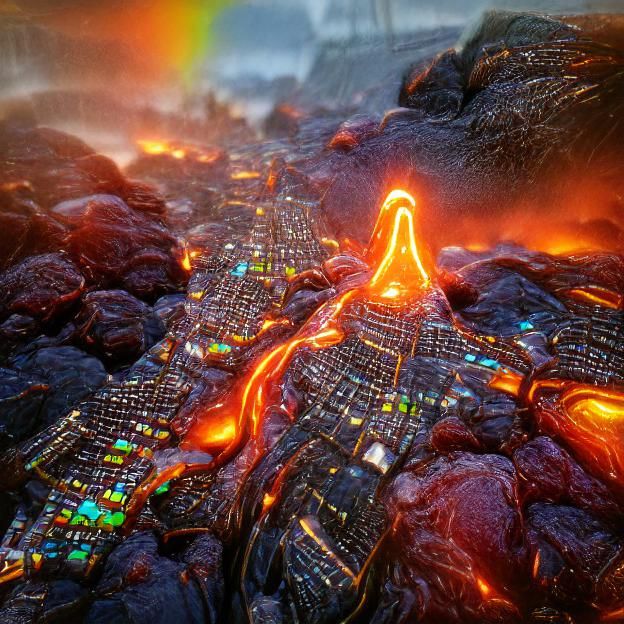 Radiant Lava Tsunami Engulfs Obsidian Metropolis