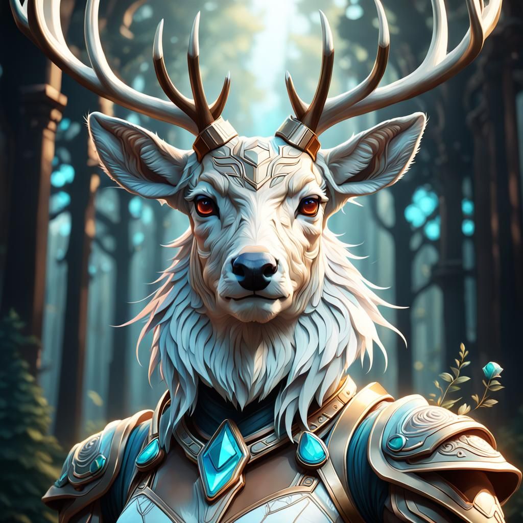 Hyperdetailed Portrait of a White Deer