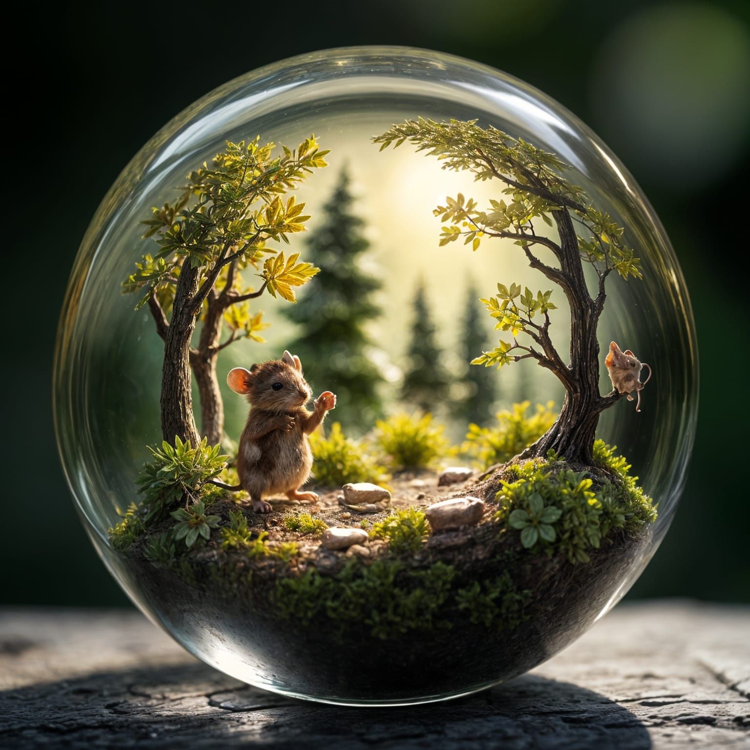 Glass Marble Encasing Miniature Forest Scene