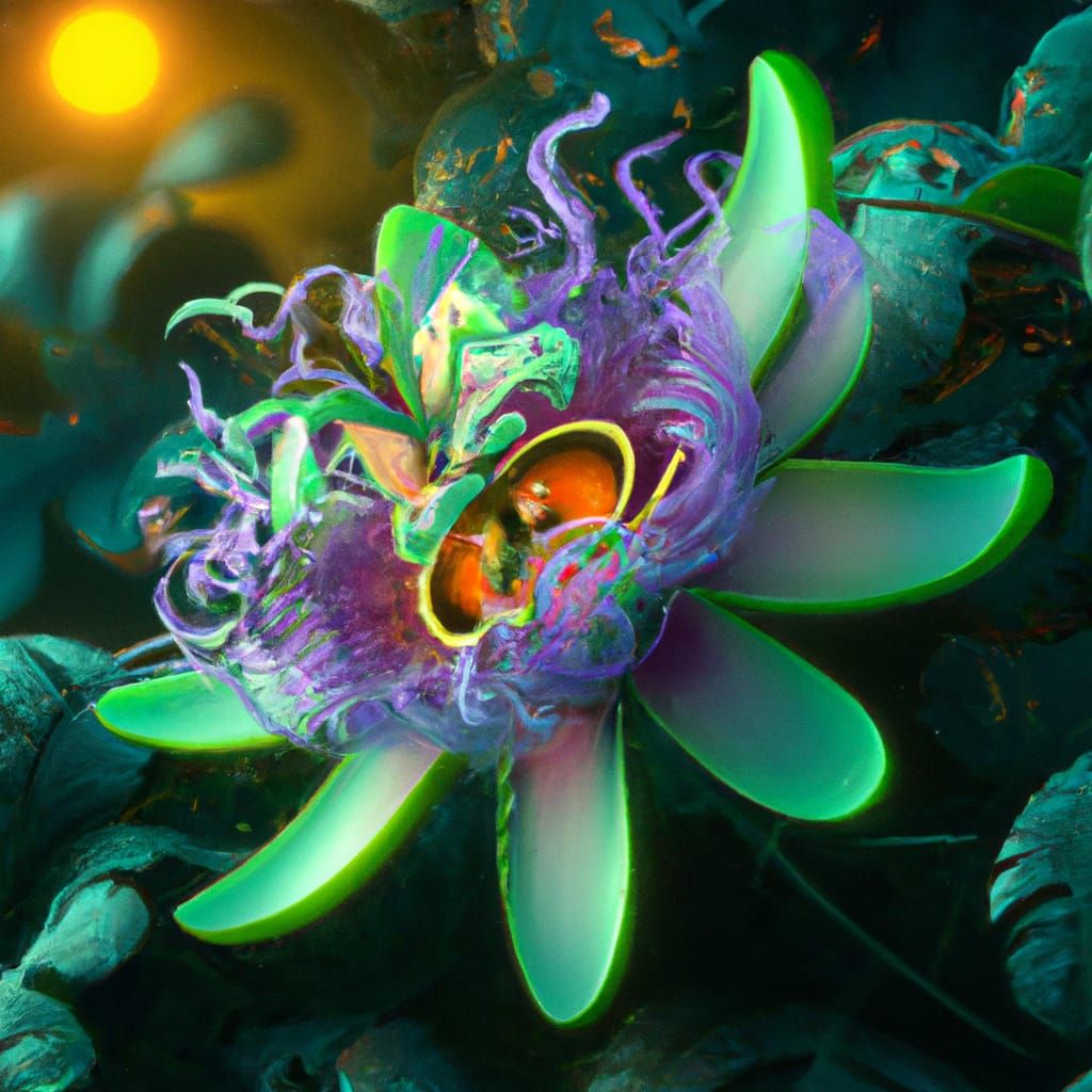 Detailed Passionflower in Maximalist Photoillustration