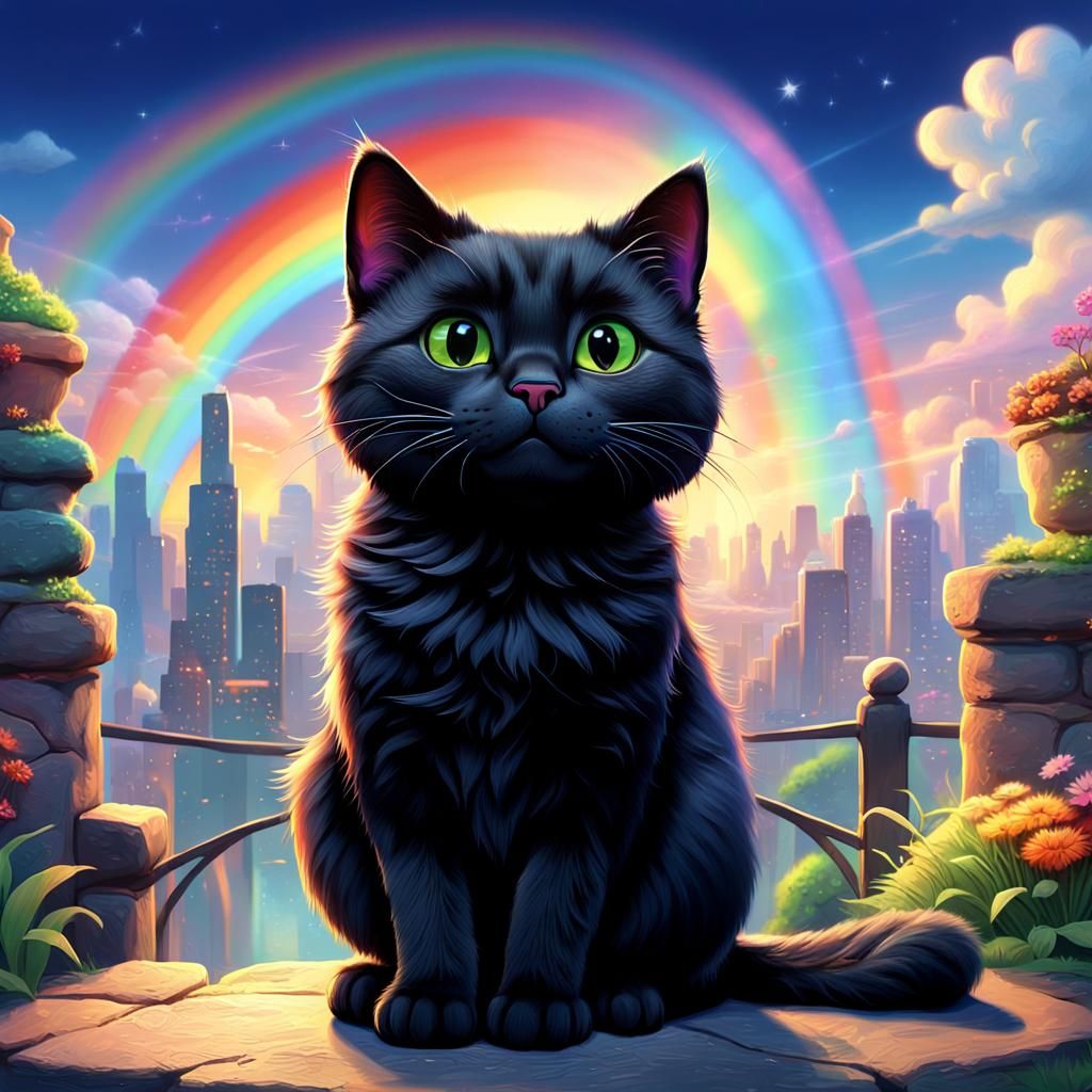 Cat Waiting at Rainbow Bridge in 3D Style