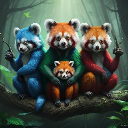 Fantasy Forest Scene: Red Panda, Koala, Monkey