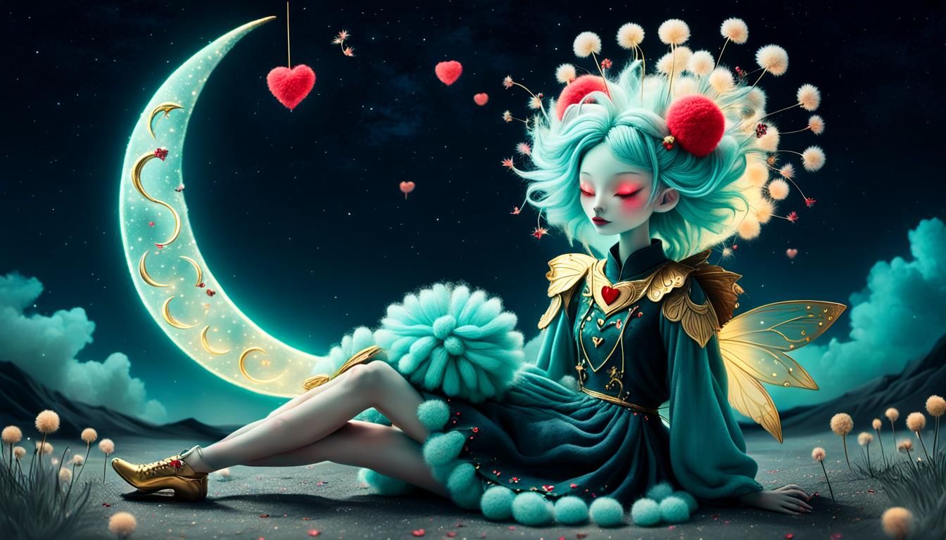 Fairy on Moon in Surreal Dreamlike Art Style