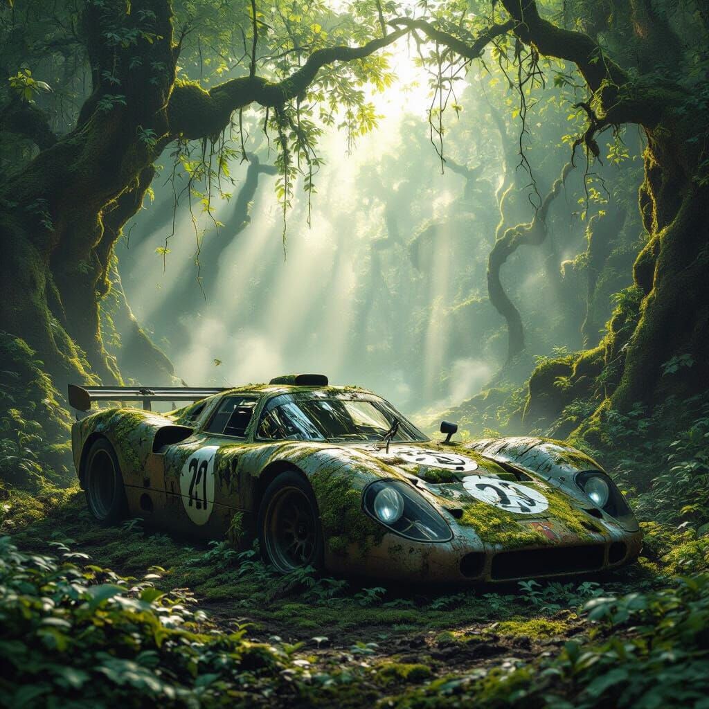 Abandoned Race Car in Enchanted Forest