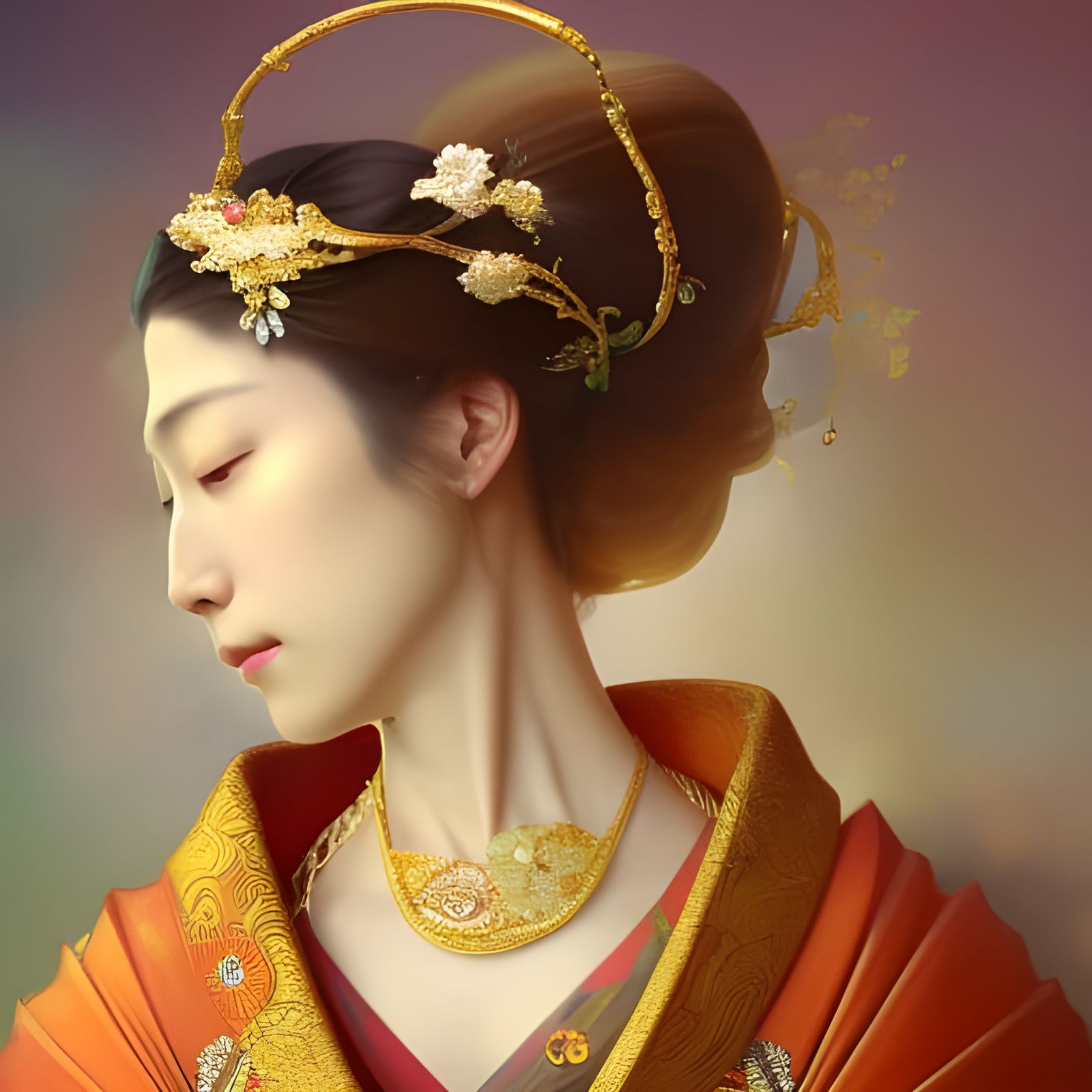 Japanese Empress Portrait with Gold Kimono