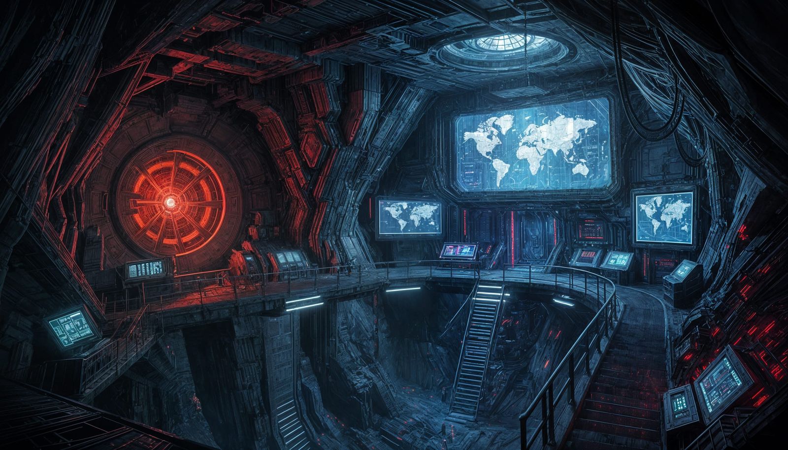 Cinematic Supervillain Lair: Underground Cavern with Futuris...