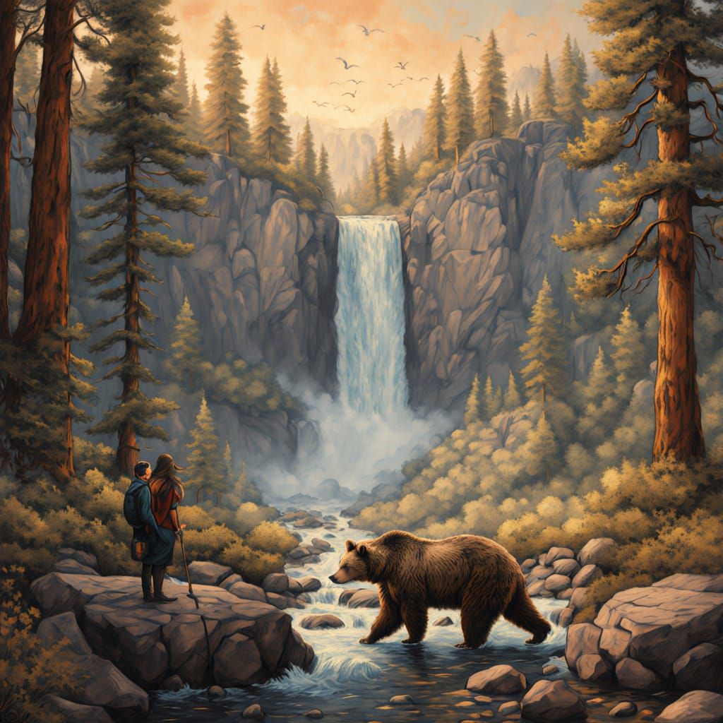 Breathtaking Yosemite Watercolor Masterpiece in Hyperrealist...