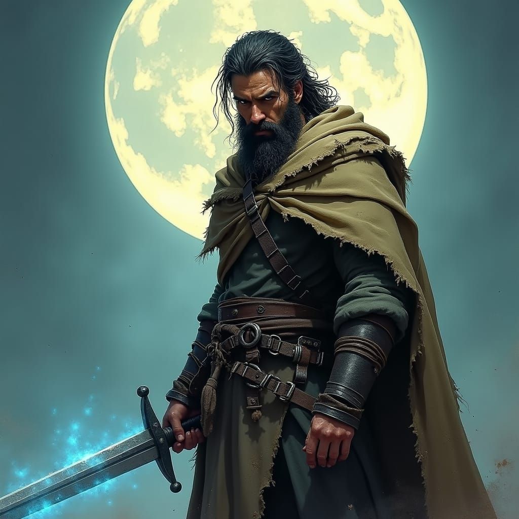 Medieval Warrior with Glowing Sword in Dark Fantasy Style