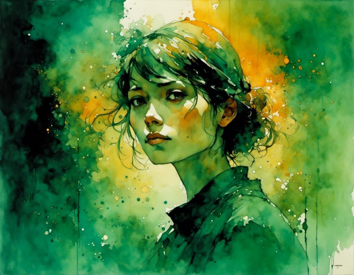 Colorful Portrait in Painted Sketch Style