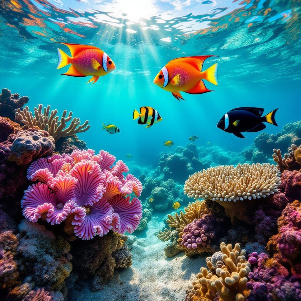 Vibrant Coral Reef with Tropical Fish and Fan Corals