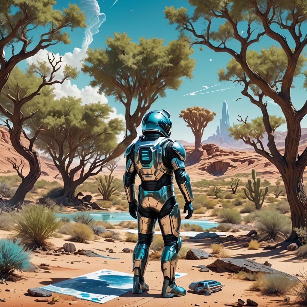 Sci-Fi Artist in Desert Landscape
