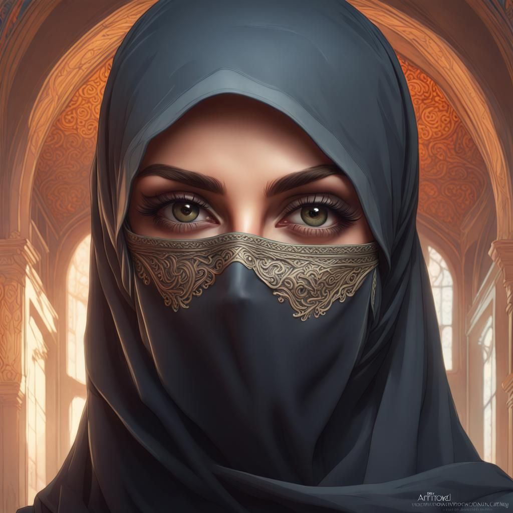 Woman in Niqab: Hyperdetailed Portrait in Dynamic Lighting