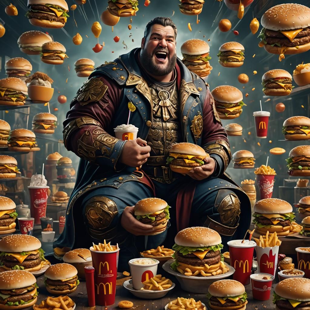 Detailed Painting of a Man Eating McDonald's