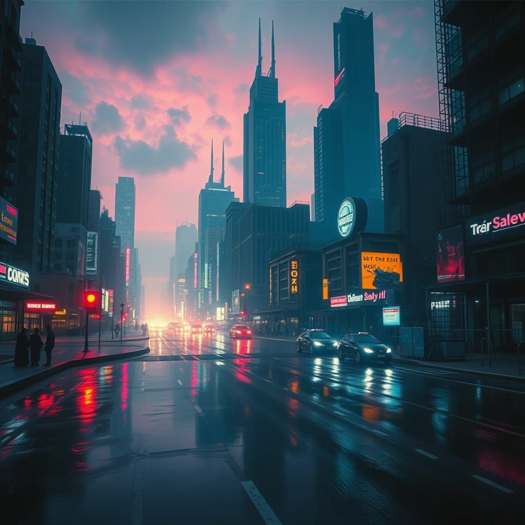 Cyberpunk Metropolis at Twilight