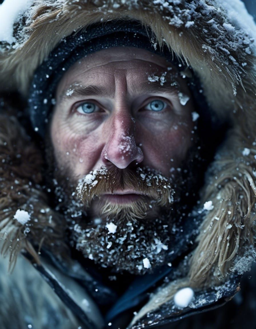 <lora:Strong Expression:0.6> Extremely detailed cinematic film still photography of centered portrait of a Polar frozen ...