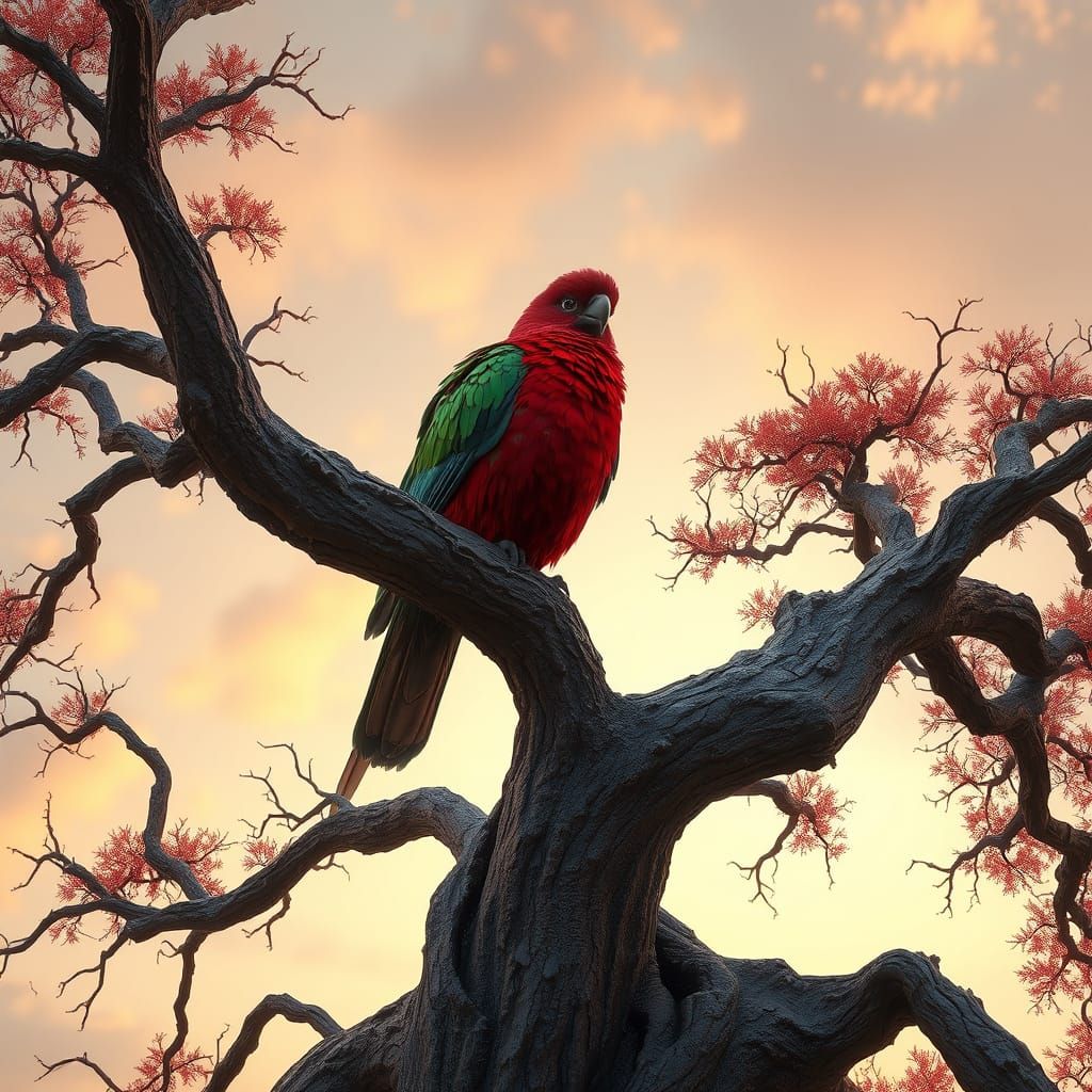 Ethereal Bird of Paradise on Ancient Oak